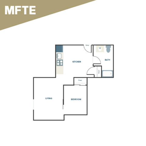 A floor plan of a house with labeled rooms including a kitchen, living room, and bedroom.